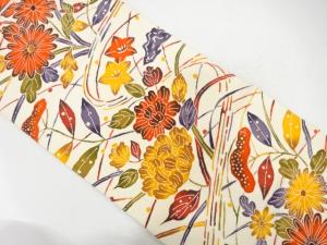 塩瀬　型染　流水に牡丹・菊・桔梗模様　名古屋帯